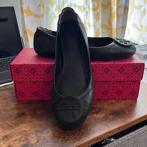 Tory Burch Black Logo Flats